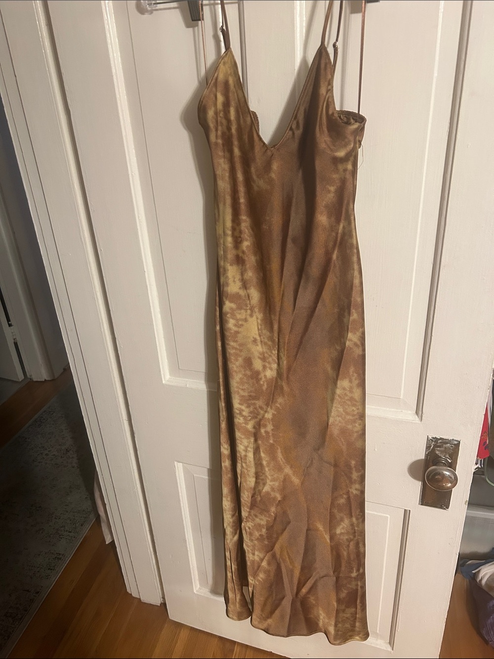 Zara Brown Tie Dye Satin Slip Dress